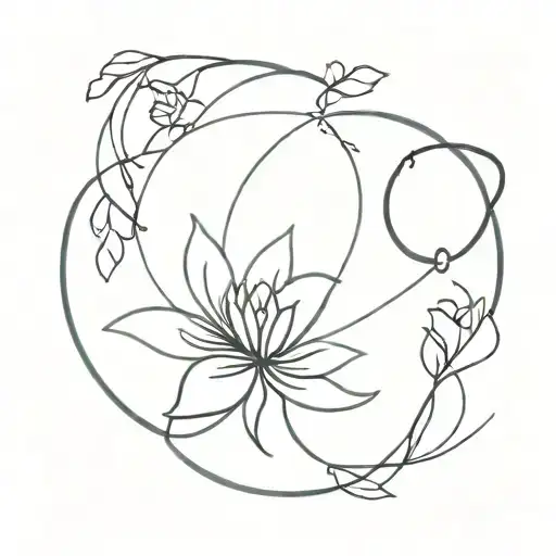 A Minimalist Tattoo Of A Circle Of Flower Intertwined With A Symbol Representing Feminism