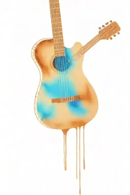 A New-school Design Of A Guitar Made Out Of Coffee Beans With Music Staffs As Strings