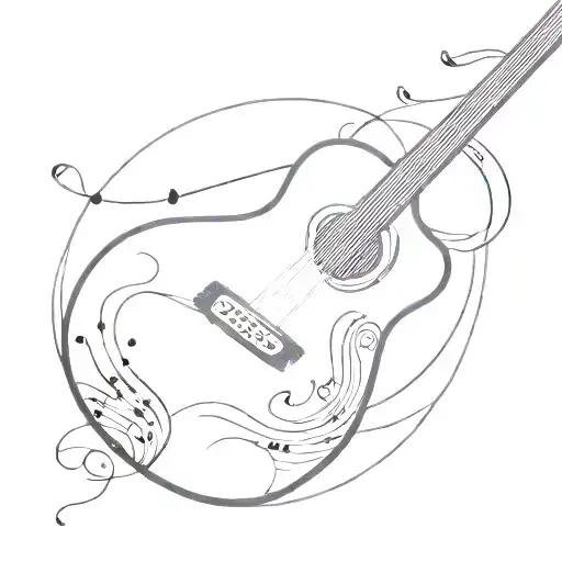 Guitar With Sheet Music Coming Out Of Guitar Strings