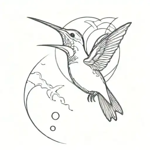 A Minimalist Design Of A Hummingbird With The Moon And Ocean In The Background