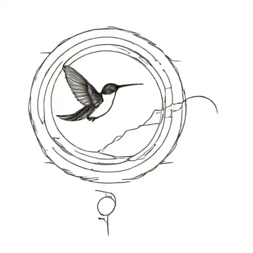 A Minimalist Tattoo Of A Hummingbird Flying Under A Full Moon