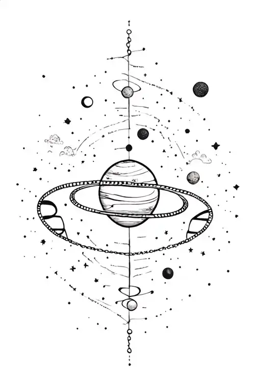 Dna Chain With Planets And Cosmic Scene