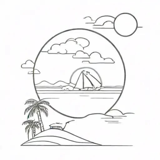 A Minimalist Design Of A Full Moon And Beach Scene