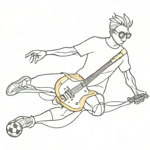 Electro Guitar And Glasses Man Playing Soccer