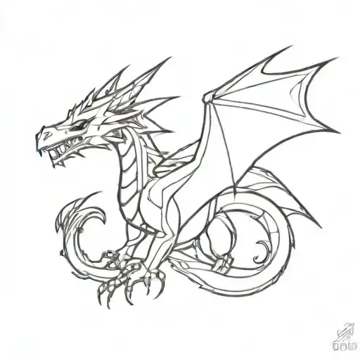 A Minimalist Tattoo Design Of A Futuristic Cyber Dragon Inspired By Anime
