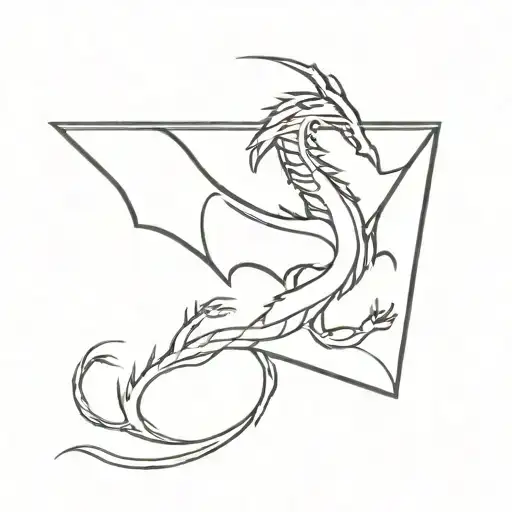 A Minimalist Tattoo Design Of A Dragon Silhouette With Binary Code In The Background