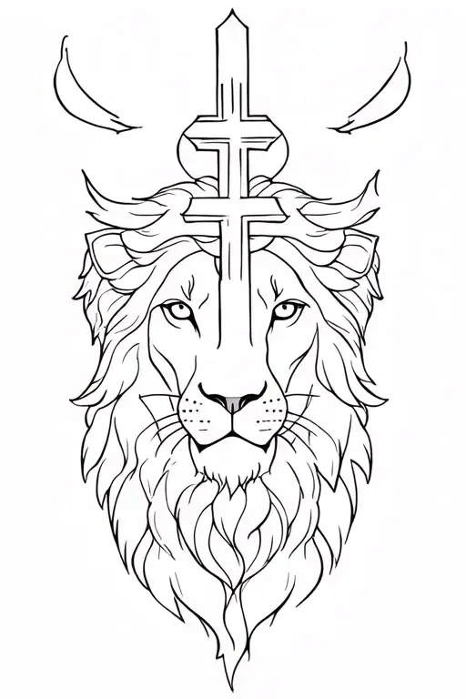 Lion With Cross And Jesus Christ