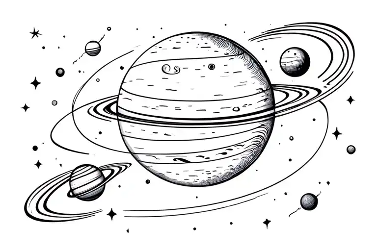 Planets Line Art Tattoo Design
