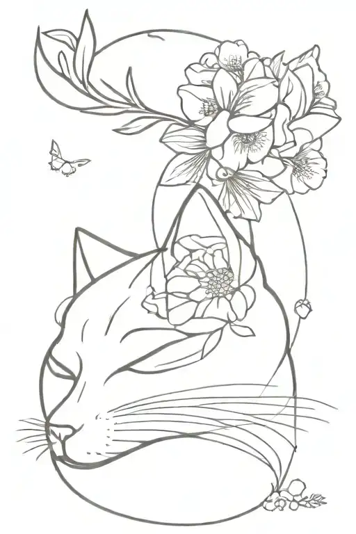 Postage Stamp With Cat Ears And Flowers