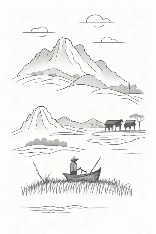 Vietnam Boat Farmer Ricefield Mountain Landscape