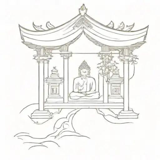 Minimalist Fine Line Bali Temple