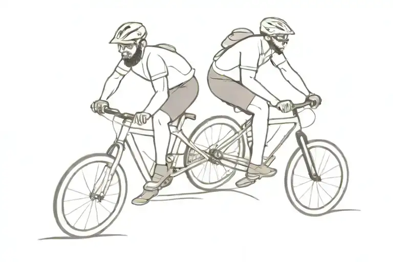 Two Funny Cyclists Riding Mountain Bikes And One Of Them Regular Bike