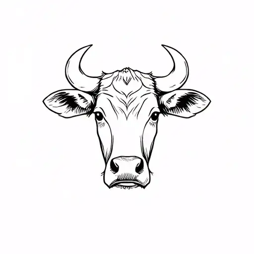 One Fine Line Cartoon Cow Head
