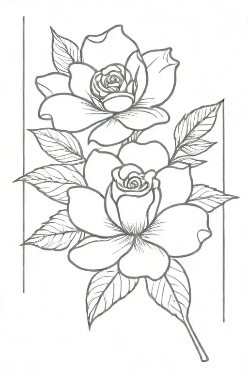 Cosmo Flower With A Rose And Two Daisy's In A Bouquet Fine Line