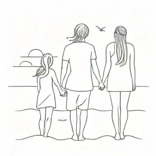 Couple And Girl Best Friend On A Beach Sunset