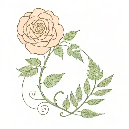 Fern Branch And Rose Growing Together