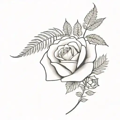 Fern Branch Next To Rose