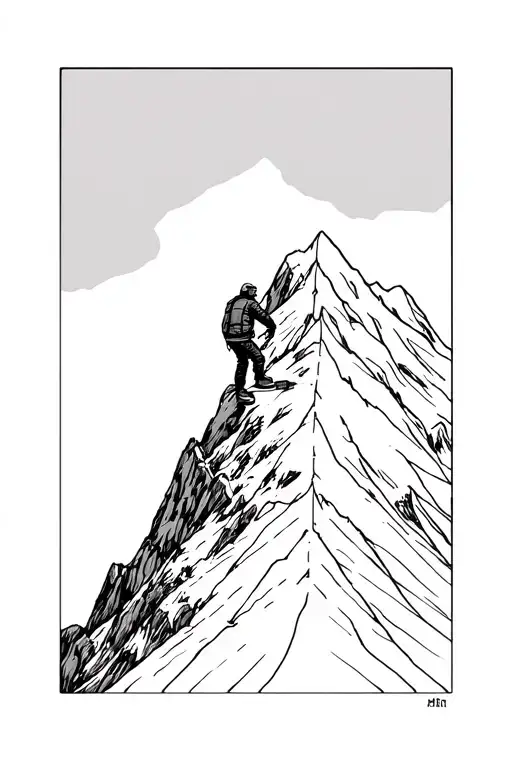 Montains Climber Reaching The Summit