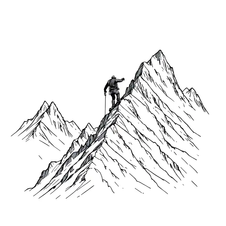 Montains Climber Reaching The Summit