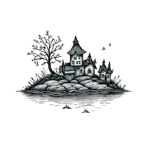 Fairy Village Nestled On Ledge