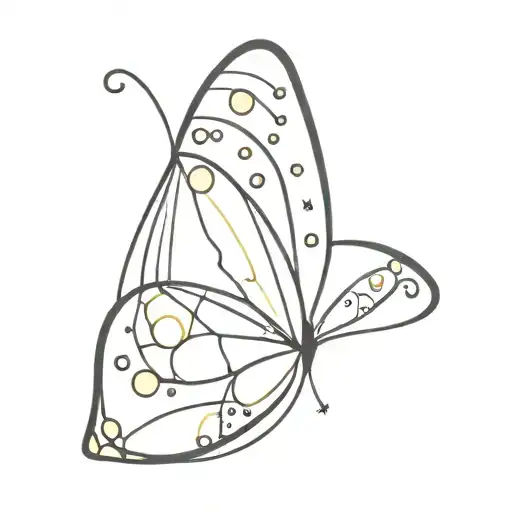 A Minimalist Black And White Outline Of A Yellow Butterfly With Intricate Dotwork Details