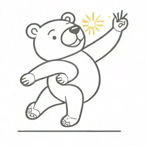 A Cartoon Bear Doing A Ballet Pose With The Sun Shining Above
