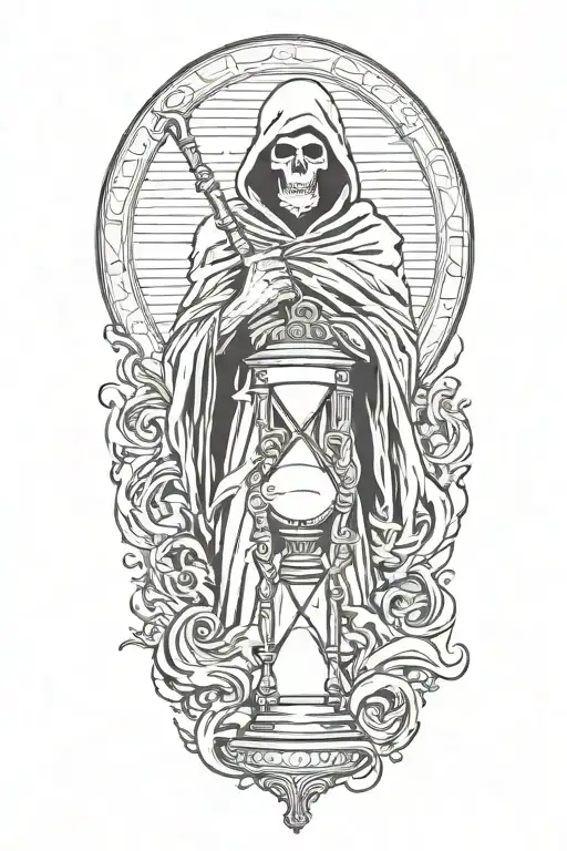 Grim Reaper Holding An Hourglass With Swirling Sand