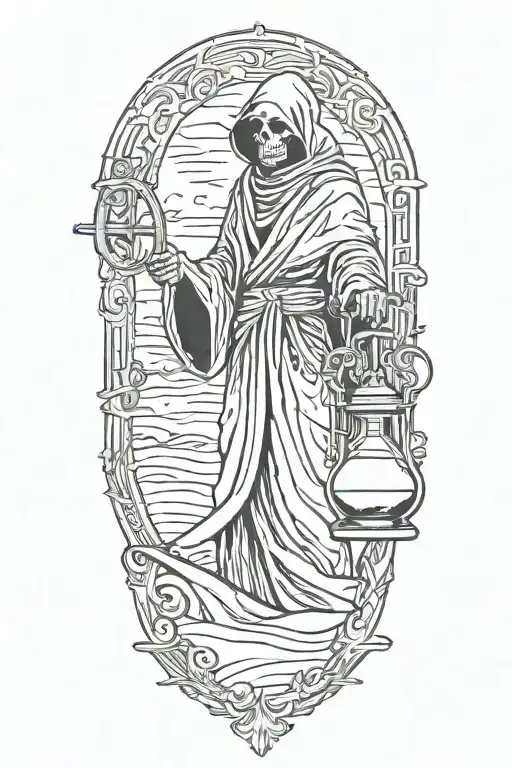 Grim Reaper Holding An Hourglass With Swirling Sand And A Scyth