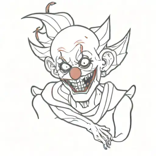 A Minimalist Tattoo Of A Zombie Clown With A Fairy Sitting On Its Shoulder