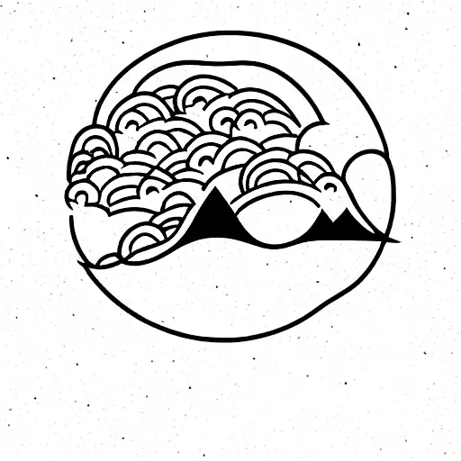 Wave Two Trees And Mountain