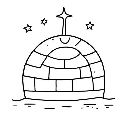 Igloo Only Outline With Half Moon And 3 Stars Above It