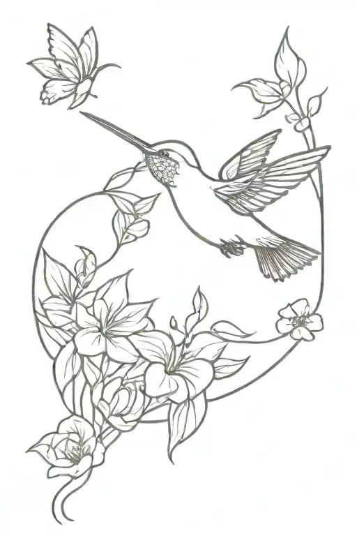 Hummingbird With Butterfly Simple Medium Size