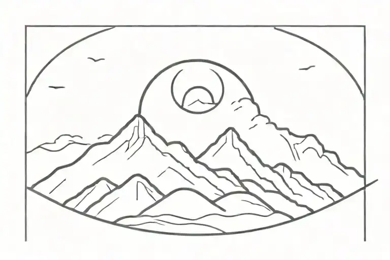 Simple Mountain With Enzo Symbol Above As The Sun And Simple Wave In Front Of The Mountain
