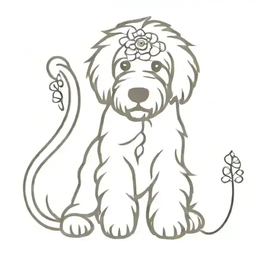 Goldendoodle Linenwork Minimalistic Abstract With Flowers Small Tiny
