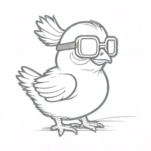 A Minimalist Tattoo Of A Cute Baby Chicken Wearing Aviator Goggles And Aviator Hat