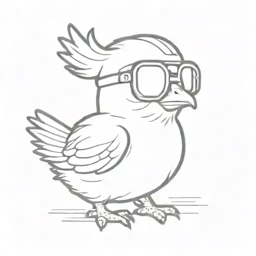A Minimalist Tattoo Of A Cute Baby Chicken Wearing Aviator Glasses And Aviator Hat