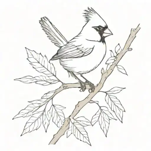 Cardinal Bird On October Birth Month Flower Branch