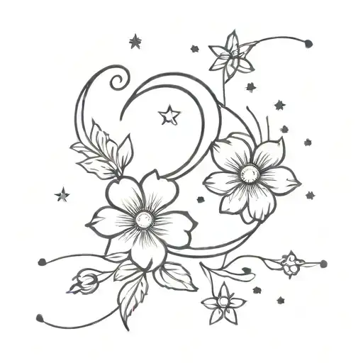 Semicolon Moon Flowers Stars