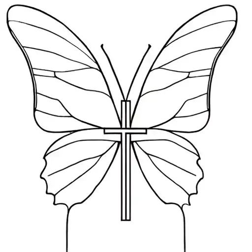 Fine Line Butterfly With A Cross In The Middle
