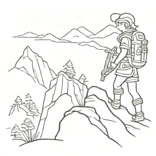 A Minimalist Silhouette Of Link From Zelda Hiking Up A Mountain Trail