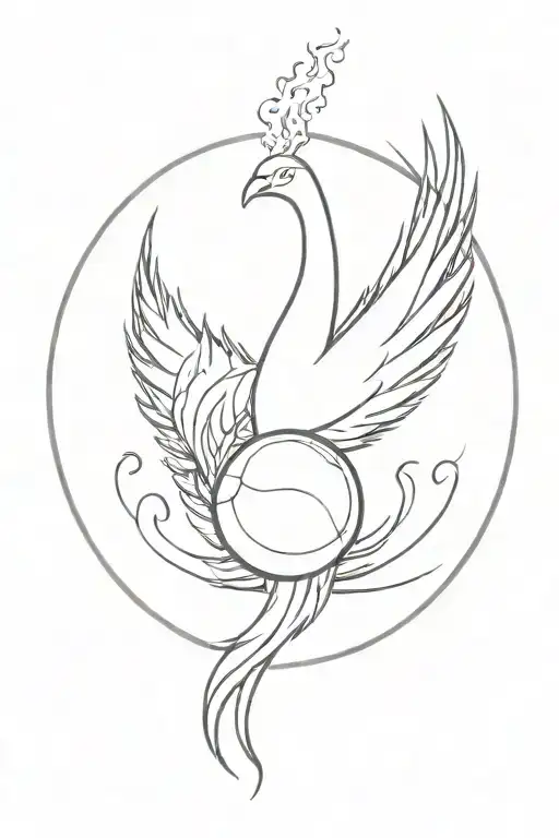 Phoenix With Wings Spread In Flames With Its Legs Resting On A Ball In The Image Of The Planet Earth