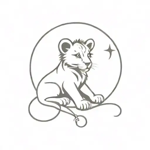 A Baby Lion With A Crescent Moon And Heartbeat Line Wrapping Around It