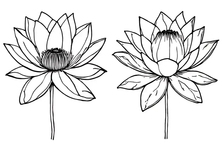 Water Lily Poppy Inside A Sun Fine Line Style