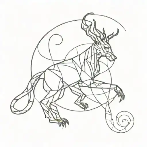 Intricate Line Work Depicting A Mystical Creature Blending Multiple Animal Features