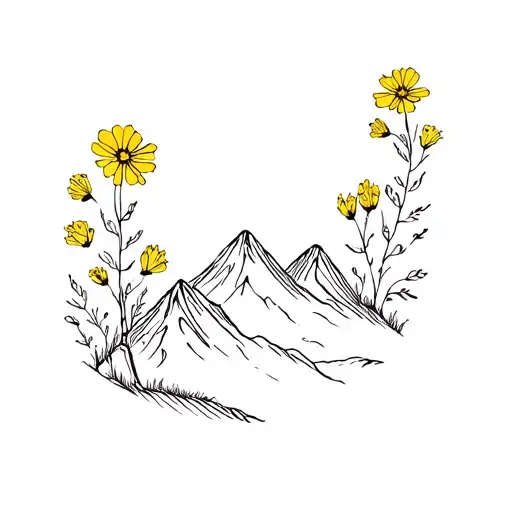 Mountain Valley And Mustard Flower Growing