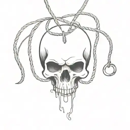 A Minimalist Design Of A Skull Wearing A Noose As A Necklace