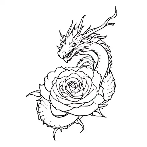 Dragon Wrapping A Rose Intertwined