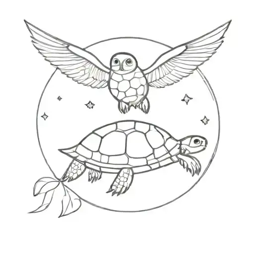 Turtle And Owl Flying