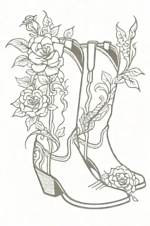 Cowboy Boots With Flowers And A Snake
