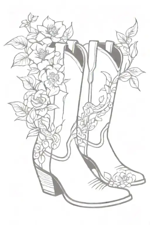 Cowboy Boots With Flowers And A Snake